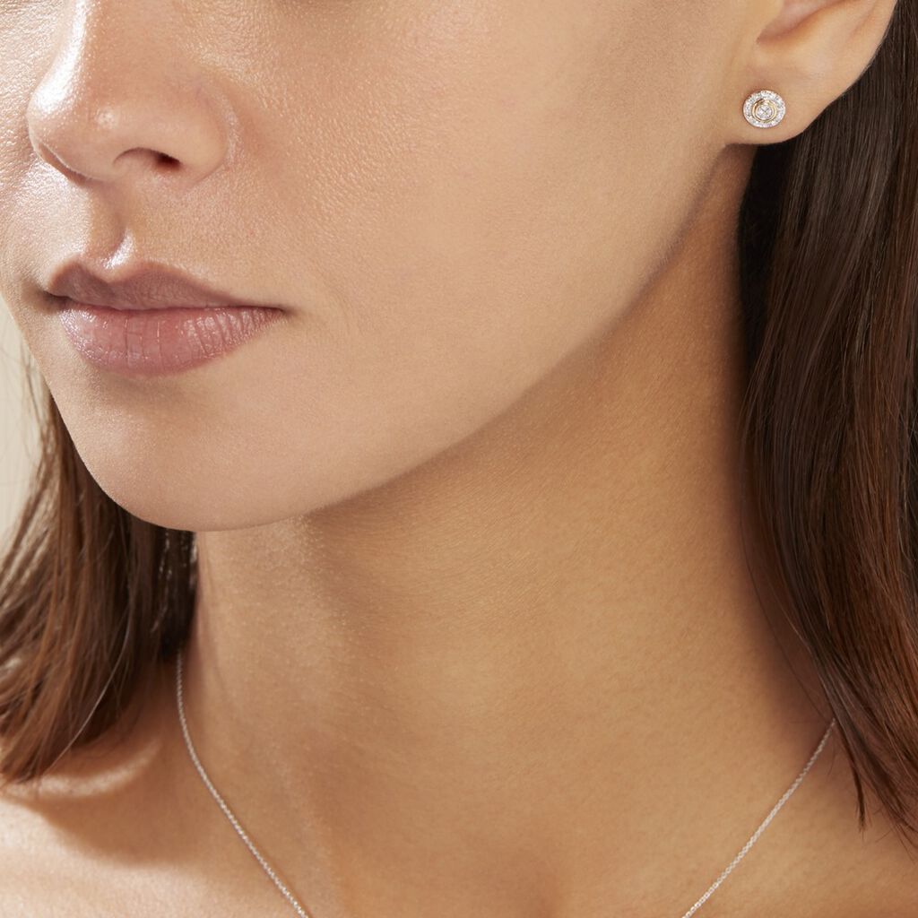 Boucles D'oreilles Puces Rosangela Or Bicolore Diamant Blanc - Boucles d'oreilles pierres précieuses Femme | Marc Orian