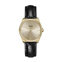 cadran doré fond doré bracelet cuir noir