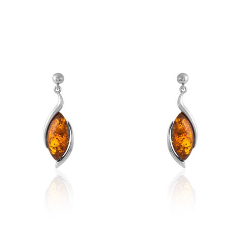 Boucles D'oreilles Pendantes Vyara Argent Blanc Ambre - Pendantes Femme | Marc Orian