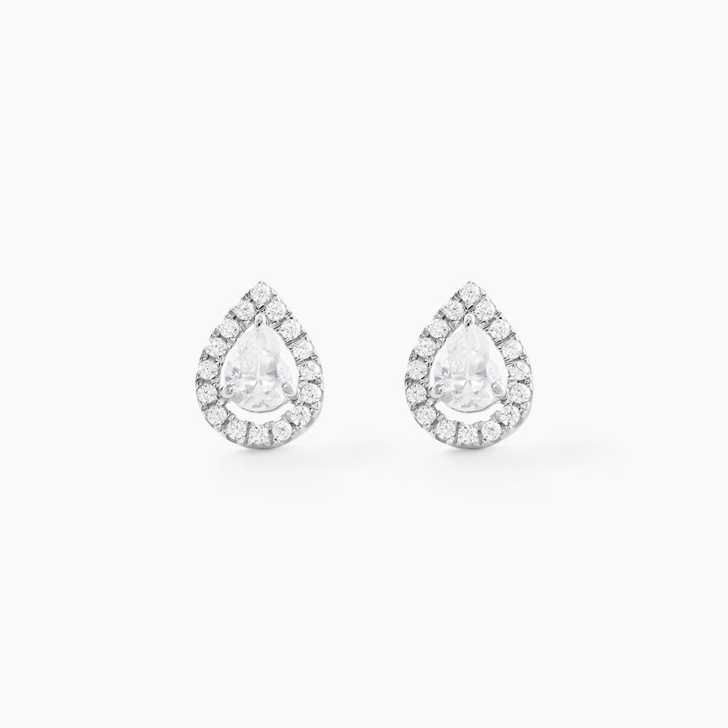 Boucles D'oreilles Puces Hildana Or Blanc Oxyde De Zirconium - Puces Femme | Marc Orian