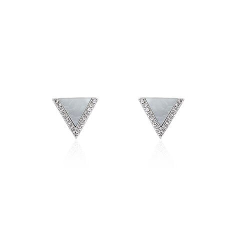 Boucles D'oreilles Puces Mori Argent Blanc Oxyde De Zirconium Et Nacre - Pendantes Femme | Marc Orian