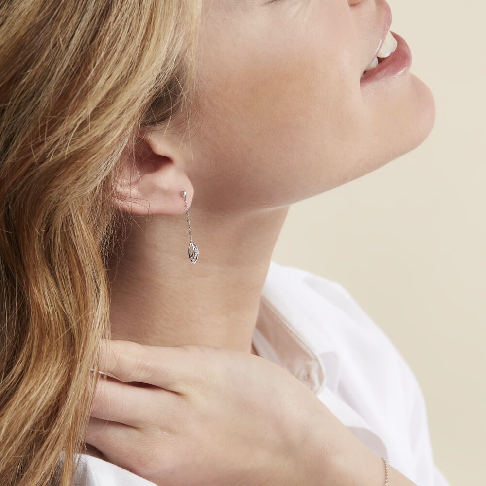 Boucles D'oreilles Pendantes Or Blanc Aatami Diamants - Pendantes Femme | Marc Orian