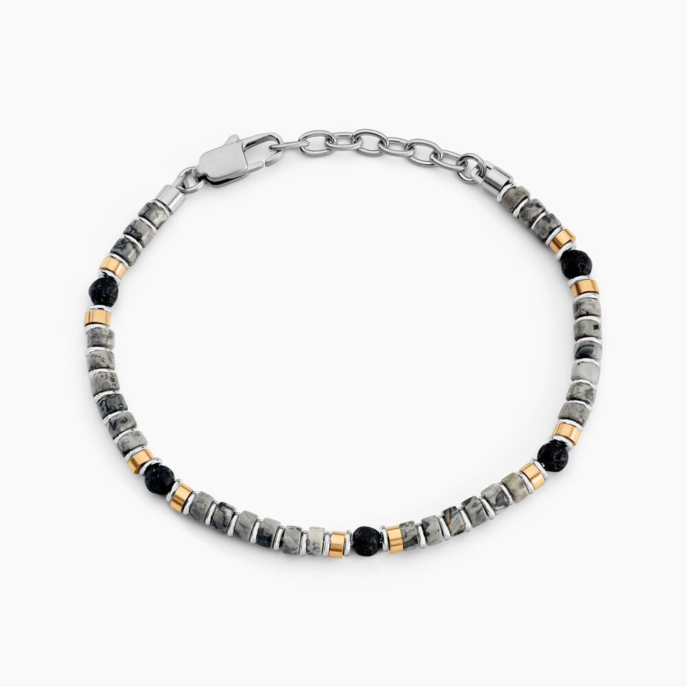 Bracelet Nairobi Acier Bicolore Labradorite Pierre De Lave - Bracelets chaînes Homme | Marc Orian