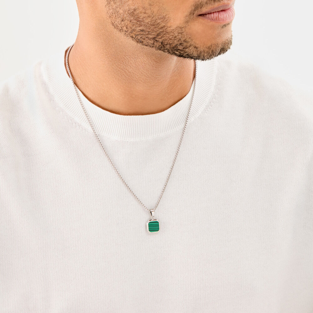 Collier Alaric Acier Blanc Malachite - Colliers avec pierres Homme | Marc Orian