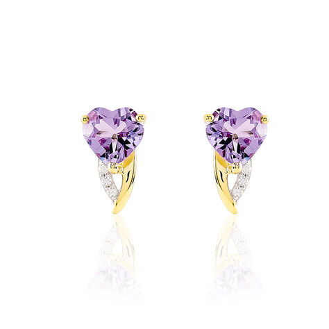 Boucles D'oreilles Puces Bertille Or Jaune Amethyste Et Oxyde - Clous d'oreilles Femme | Marc Orian