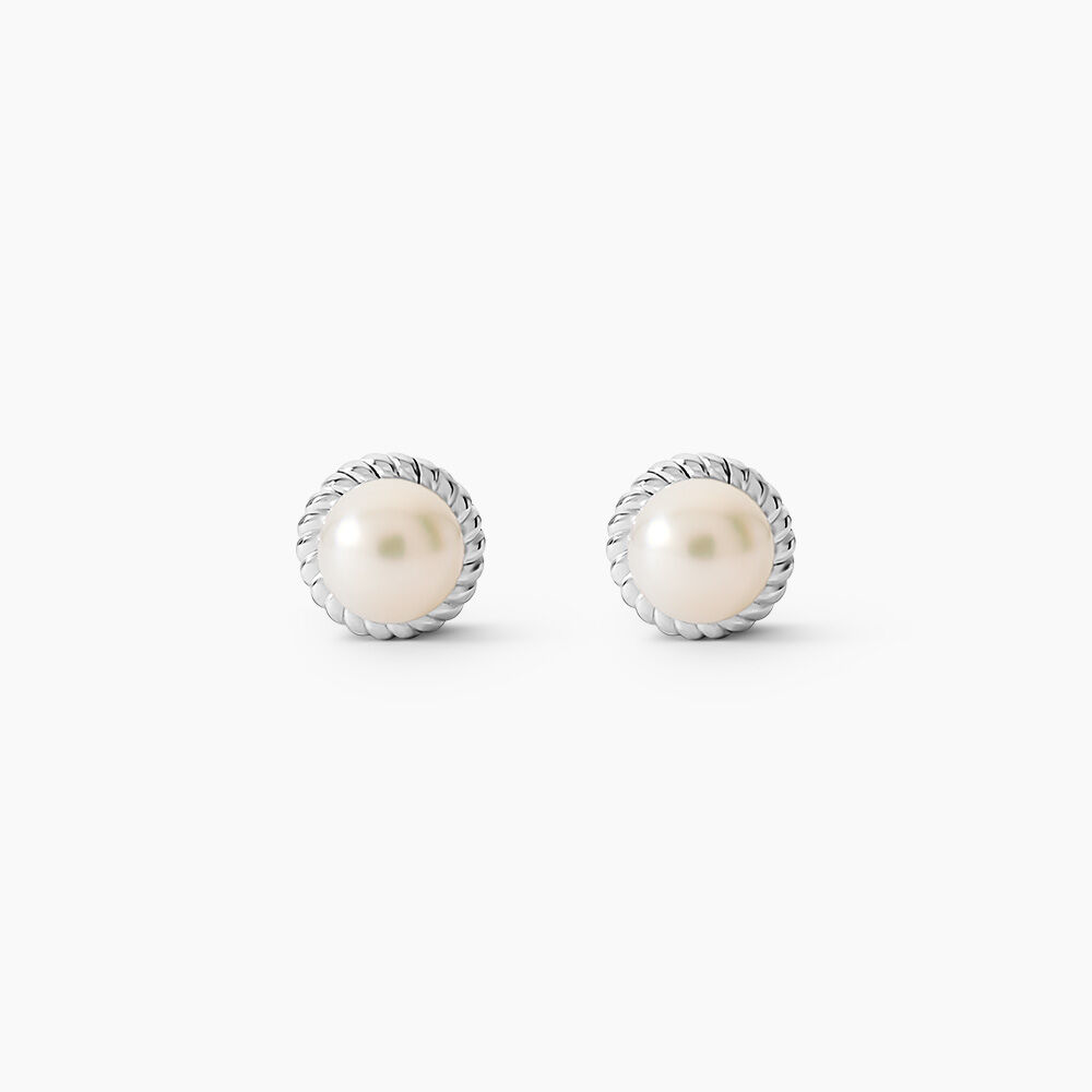 Boucles D'oreilles Puces Vittorio Argent Blanc Perle De Culture - Puces Femme | Marc Orian