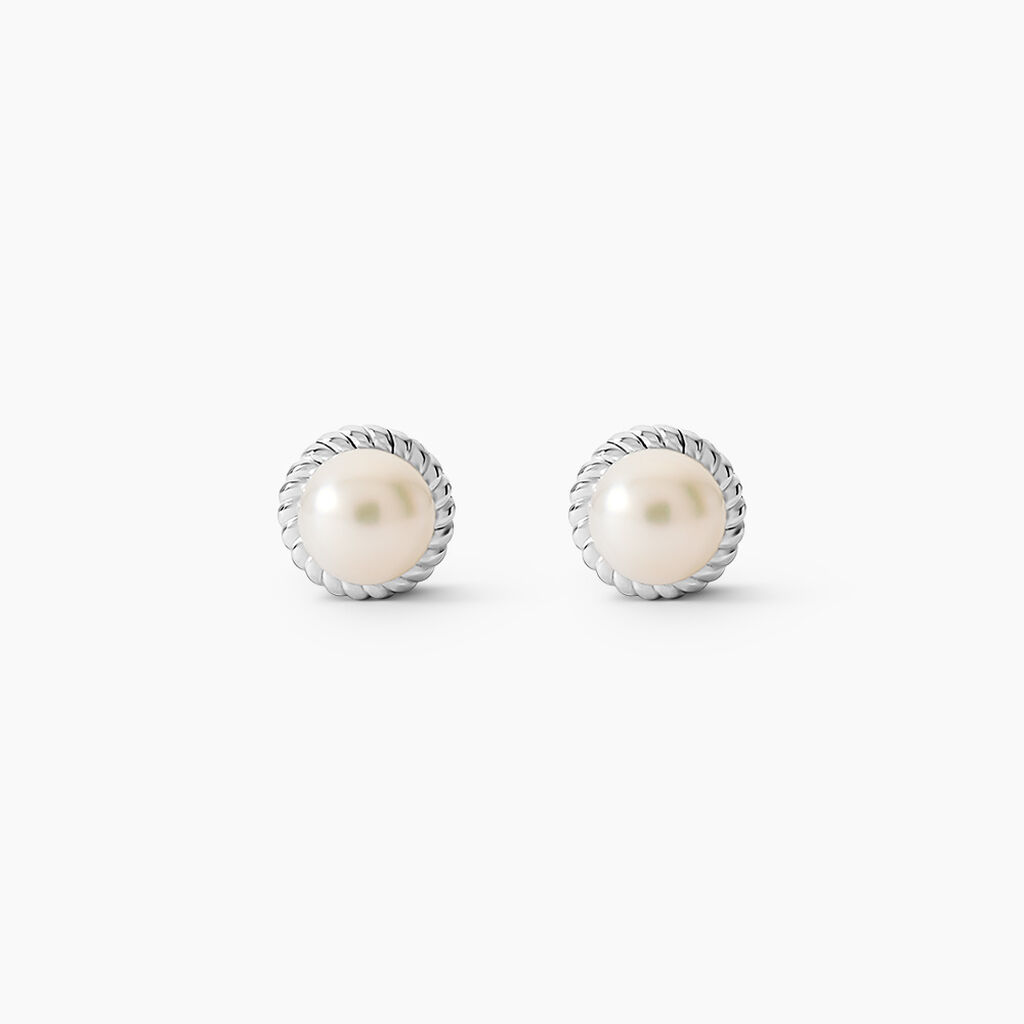 Boucles D'oreilles Puces Vittorio Argent Blanc Perle De Culture - Puces Femme | Marc Orian