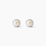 Boucles D'oreilles Puces Vittorio Argent Blanc Perle De Culture - Puces Femme | Marc Orian