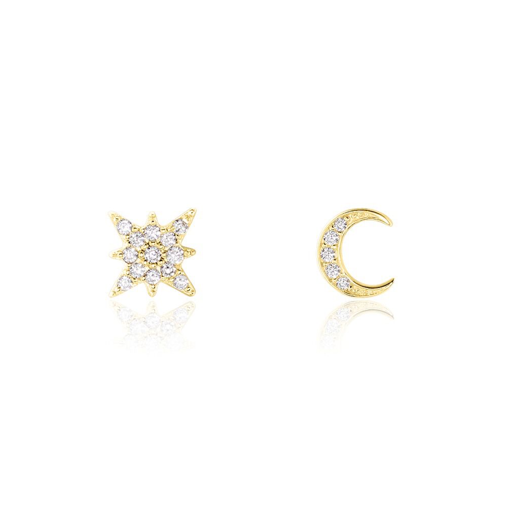 Boucles D'oreilles Dépareillées Munroe Or Jaune Oxyde De Zirconium - Boucles d'oreilles ete Femme | Marc Orian