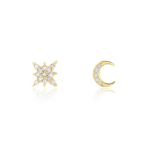 Boucles D'oreilles Dépareillées Munroe Or Jaune Oxyde De Zirconium - Boucles d'oreilles ete Femme | Marc Orian