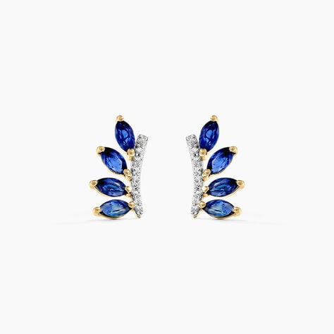 Boucles D'oreilles Puces Navette Or Jaune Saphir Diamant - Puces Femme | Marc Orian