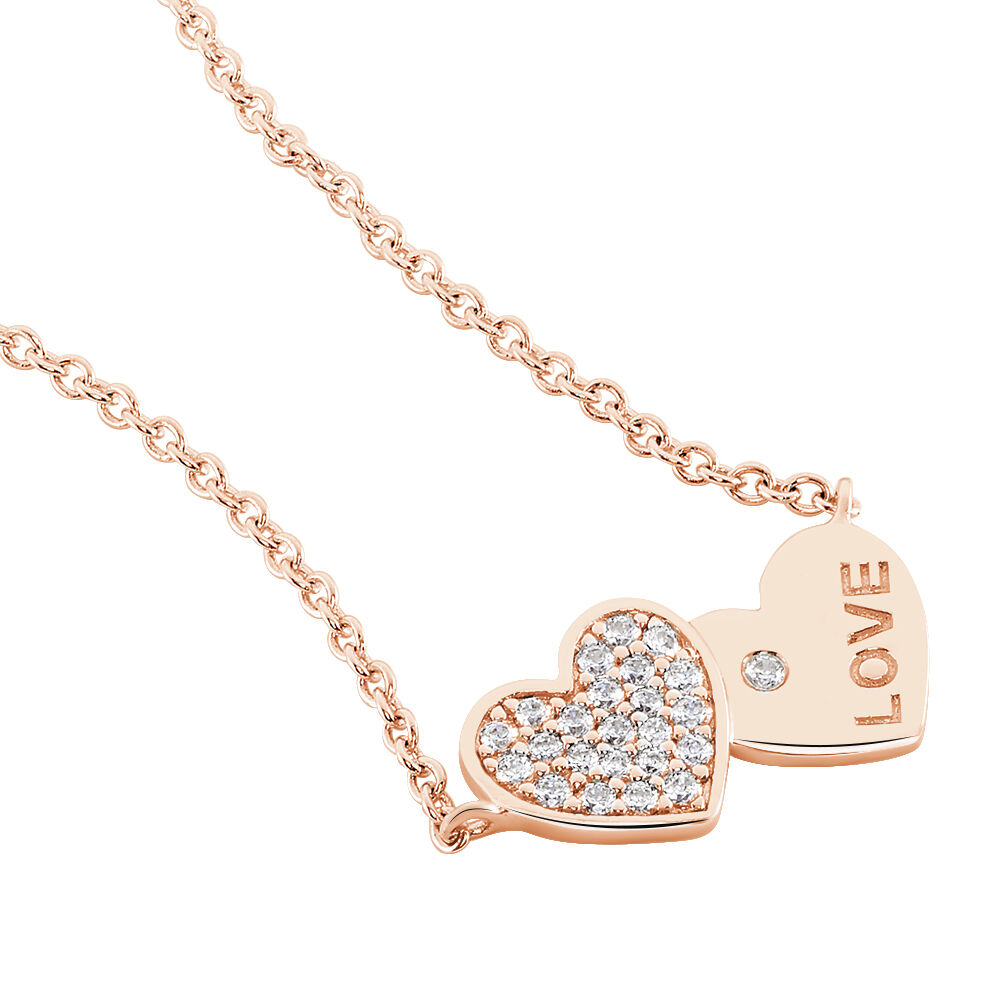 DORY Damen Collier Silber rosevergoldet 925 Zirkonia Weiß Doppelherz - Colliers avec pierres Femme | Marc Orian