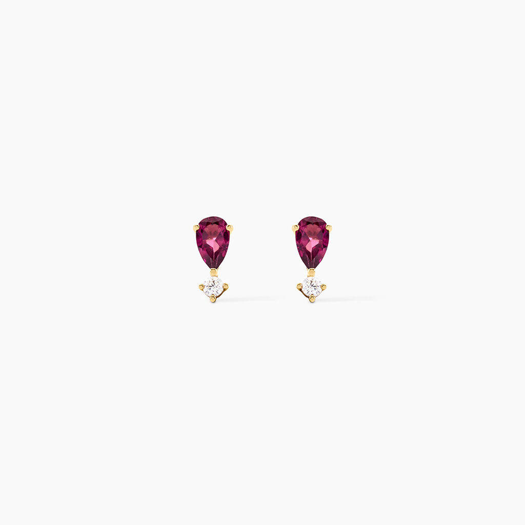 Boucles D'Oreilles Puces Valora Or Jaune Rhodolite Oxyde De Zirconium - Puces Femme | Marc Orian