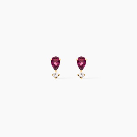 Boucles D'Oreilles Puces Valora Or Jaune Rhodolite Oxyde De Zirconium - Puces Femme | Marc Orian