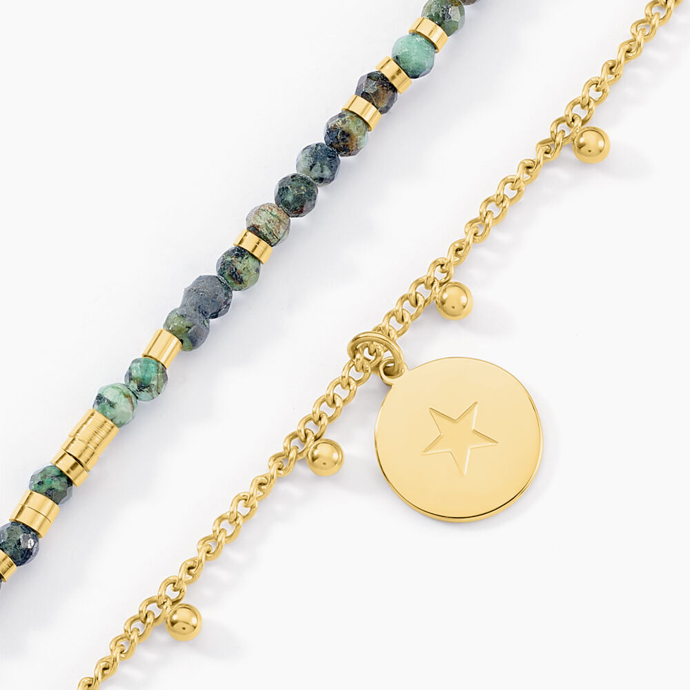 Bracelet Athena Acier Dor&eacute; Jaspe Africain - Bracelets Medailles Femme | Marc Orian