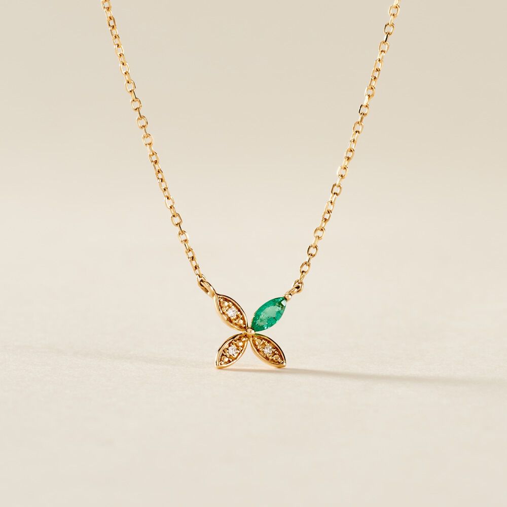Collier Flower Power Or Jaune Emeraude Diamant - Colliers avec pierres Femme | Marc Orian