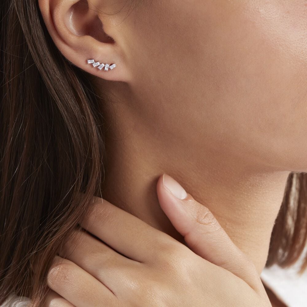 Boucles D'oreilles Grimpantes Adonia Argent Blanc Oxyde De Zirconium - Piercings d'oreilles Femme | Marc Orian