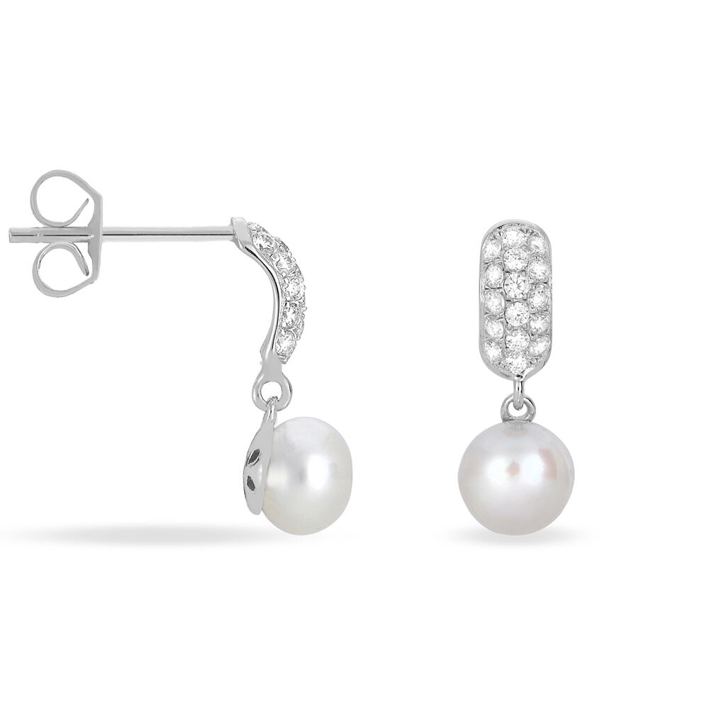 Boucles D'oreilles Pendantes Providence Argent  Perle De Culture Oxyde - Pendantes Femme | Marc Orian