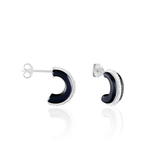 Créoles Noci Demi Cercle Argent Blanc Céramique Et Oxyde De Zirconium - Créoles Femme | Marc Orian