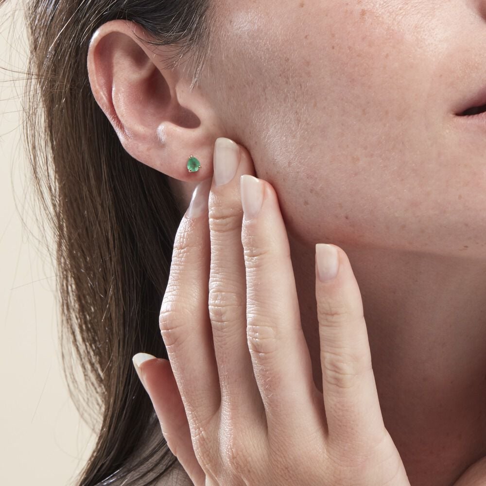 Boucles D'oreilles Puces Or Jaune Isador Emeraude - Puces Femme | Marc Orian