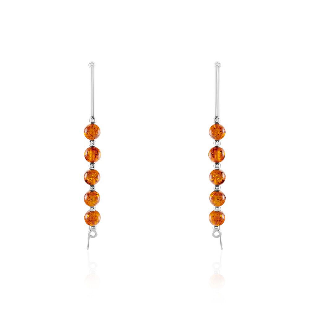 Boucles D'oreilles Pendantes Satu Argent Blanc Ambre - Pendantes Femme | Marc Orian