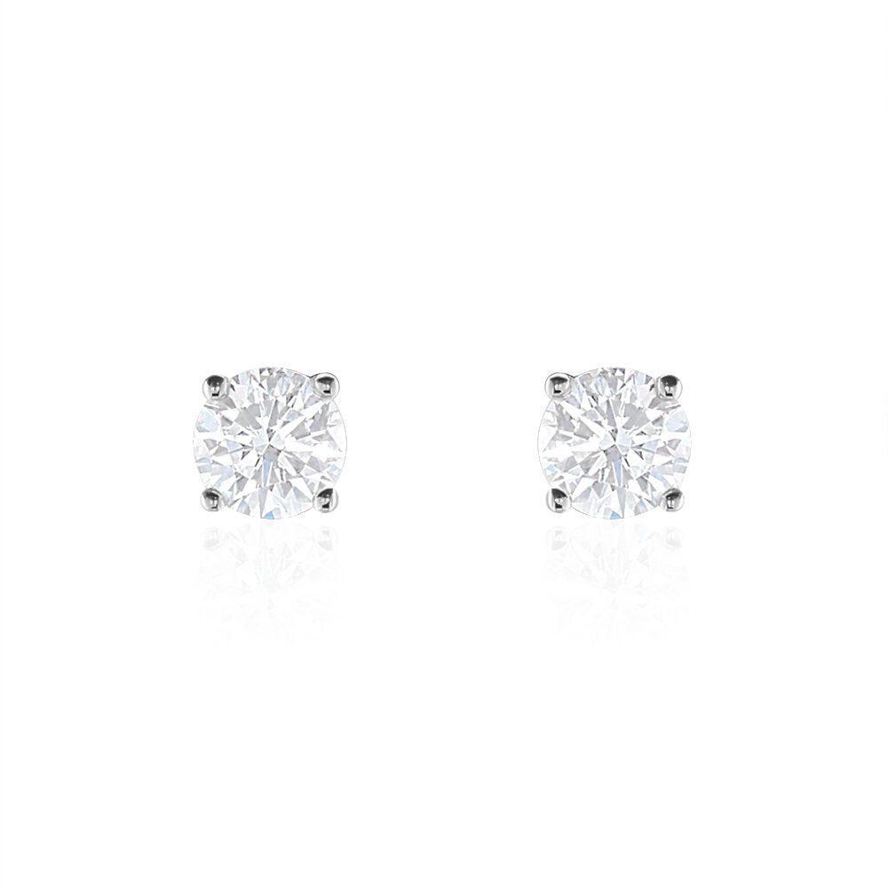 Boucles D'oreilles Puces 4 Griffes Or Blanc Diamant Synthetique - Puces Femme | Marc Orian