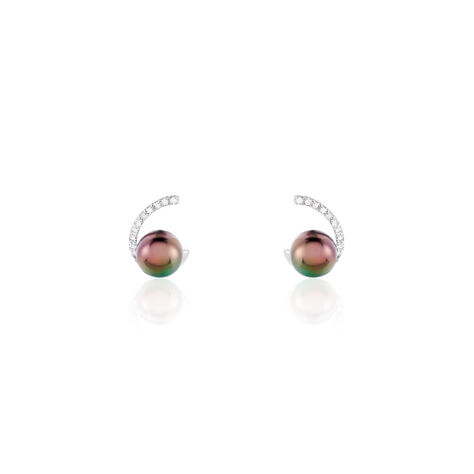 Boucles D'oreilles Puces Anais Or Blanc Perle De Culture Et Oxyde - Puces Femme | Marc Orian