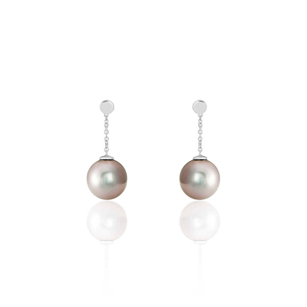 Boucles D'oreilles Pendantes Semi-ronde Or Blanc Perle De Tahiti - Pendantes Femme | Marc Orian