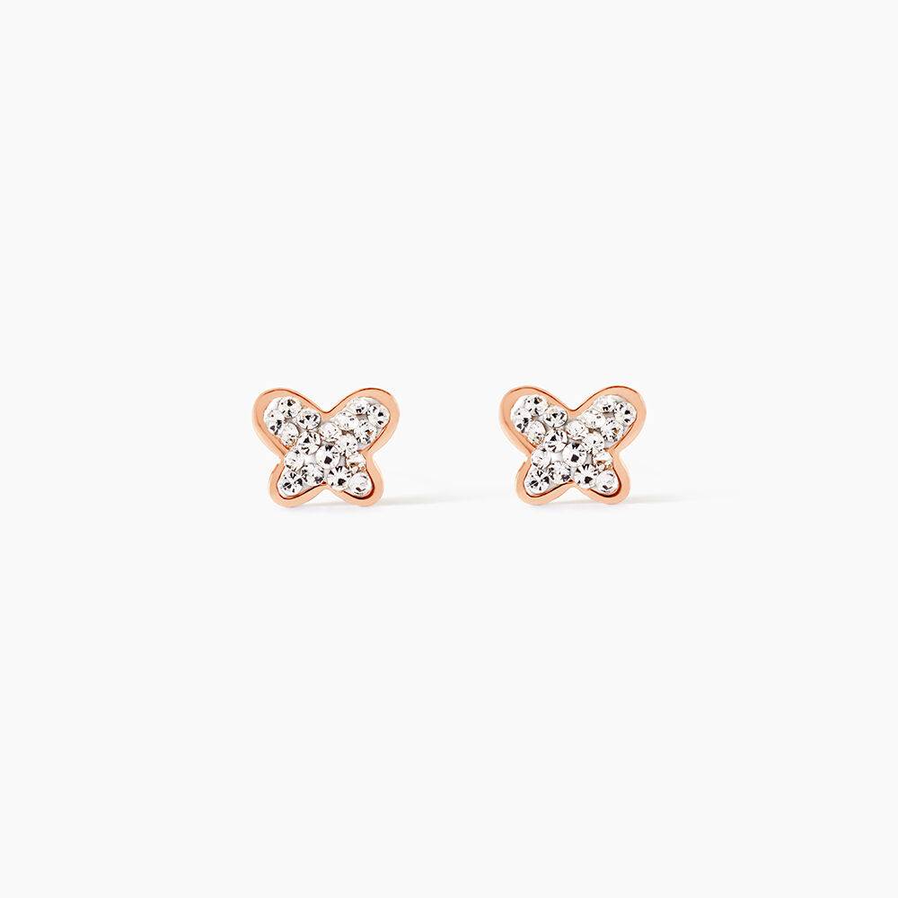 Boucles D'oreilles Puces Edme Papillon Or Rose Strass - Puces Femme | Marc Orian