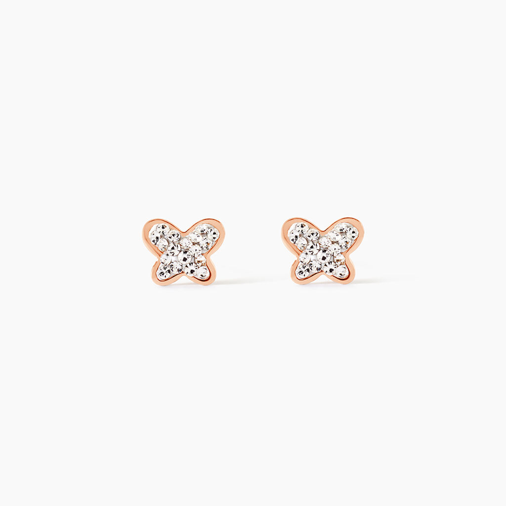 Boucles D'oreilles Puces Edme Papillon Or Rose Strass - Puces Femme | Marc Orian