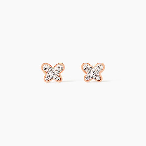 Boucles D'oreilles Puces Edme Papillon Or Rose Strass - Puces Femme | Marc Orian