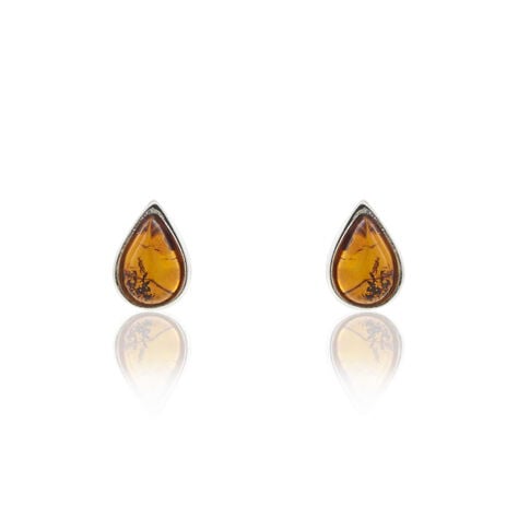 Boucles D'oreilles Puces Argent Blanc Junie Ambre - Puces Femme | Marc Orian