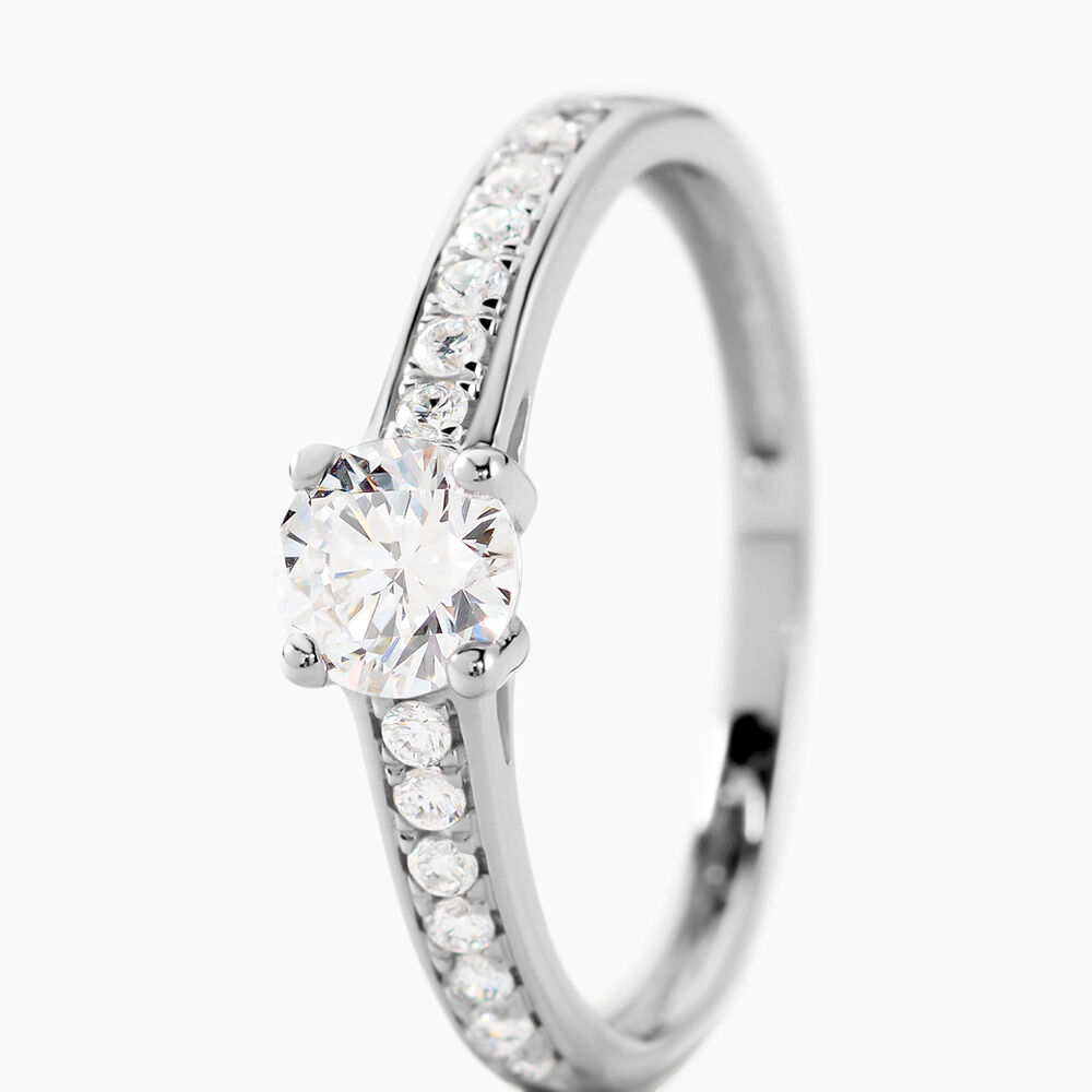 Bague Solitaire Accompagn&eacute; Aramis Or Blanc Diamant Synth&eacute;tique - Parures de mariage Femme | Marc Orian
