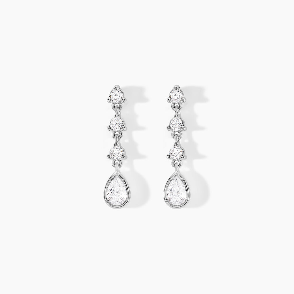 Boucles D'oreilles Pendantes Hida Argent Blanc Oxyde De Zirconium - Pendantes Femme | Marc Orian