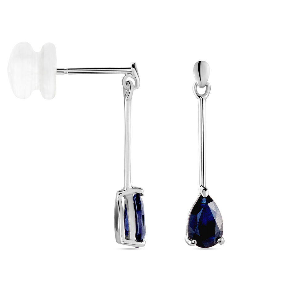 Boucles D'oreilles Pendantes Or Blanc Goutte Saphir -  Femme | Marc Orian