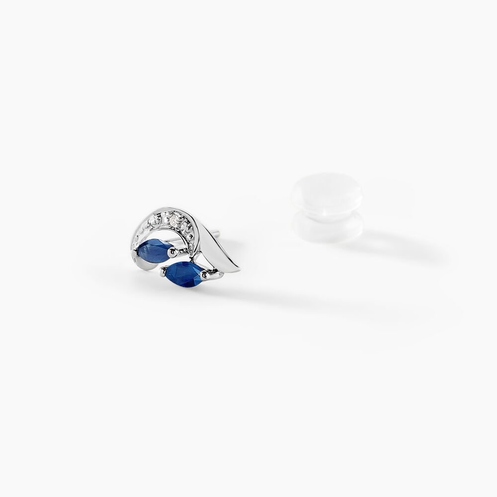 Boucles D'oreilles Puces Sakina Or Blanc Saphir Et Diamant - Puces Femme | Marc Orian