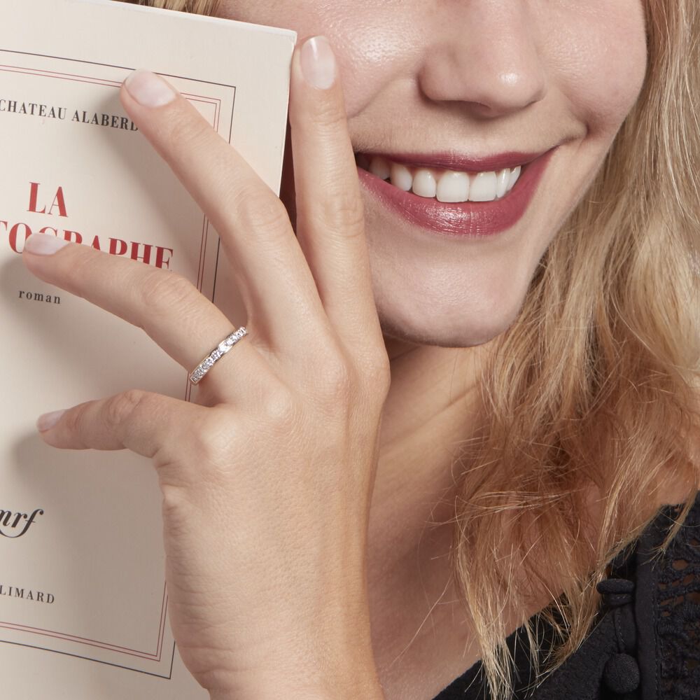 Demi-alliance Or Jaune Valentine Diamants Synthetique - Alliances avec pierres Femme | Marc Orian