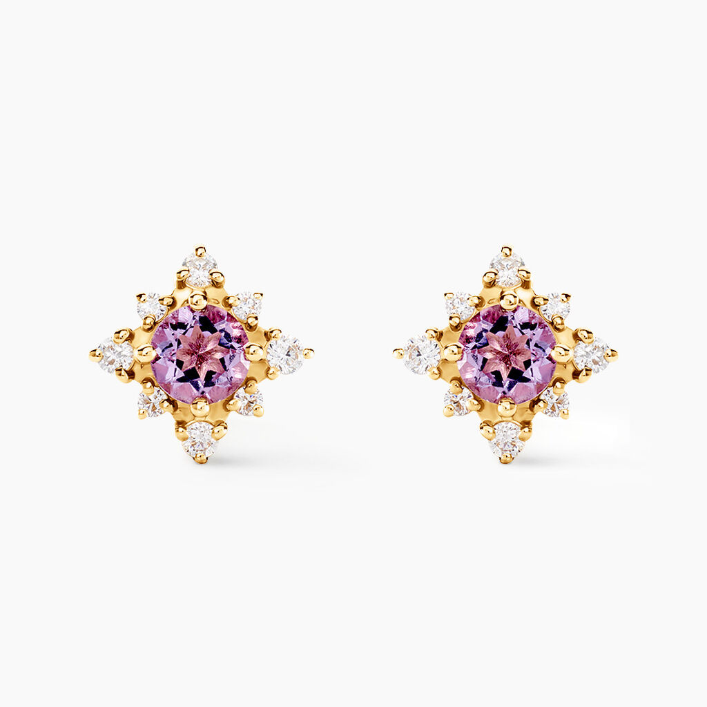 Boucles D'oreilles Puces Astrithr Or Jaune Améthyste Oxydes - Puces Femme | Marc Orian