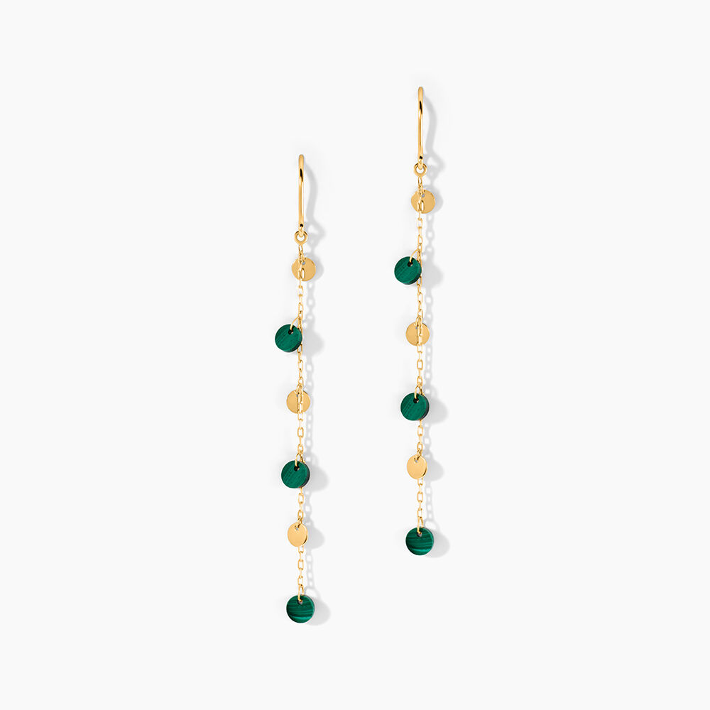 Boucles D'Oreilles Pendantes Lateefah Or Jaune Malachite - Boucles d'oreilles pampille Femme | Marc Orian