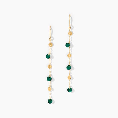 Boucles D'Oreilles Pendantes Lateefah Or Jaune Malachite - Boucles d'oreilles pampille Femme | Marc Orian