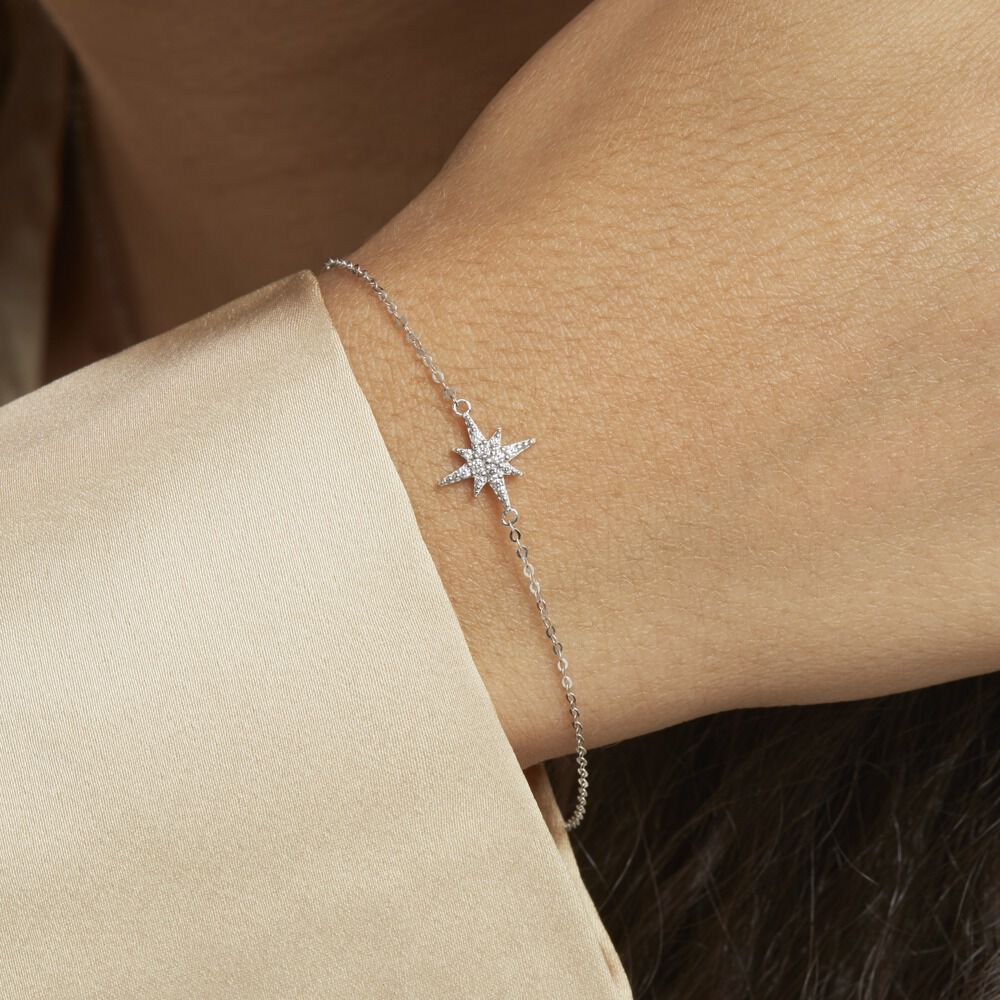 Bracelet Or Blanc Astrale Oxyde De Zirconium - Bracelets chaînes Femme | Marc Orian