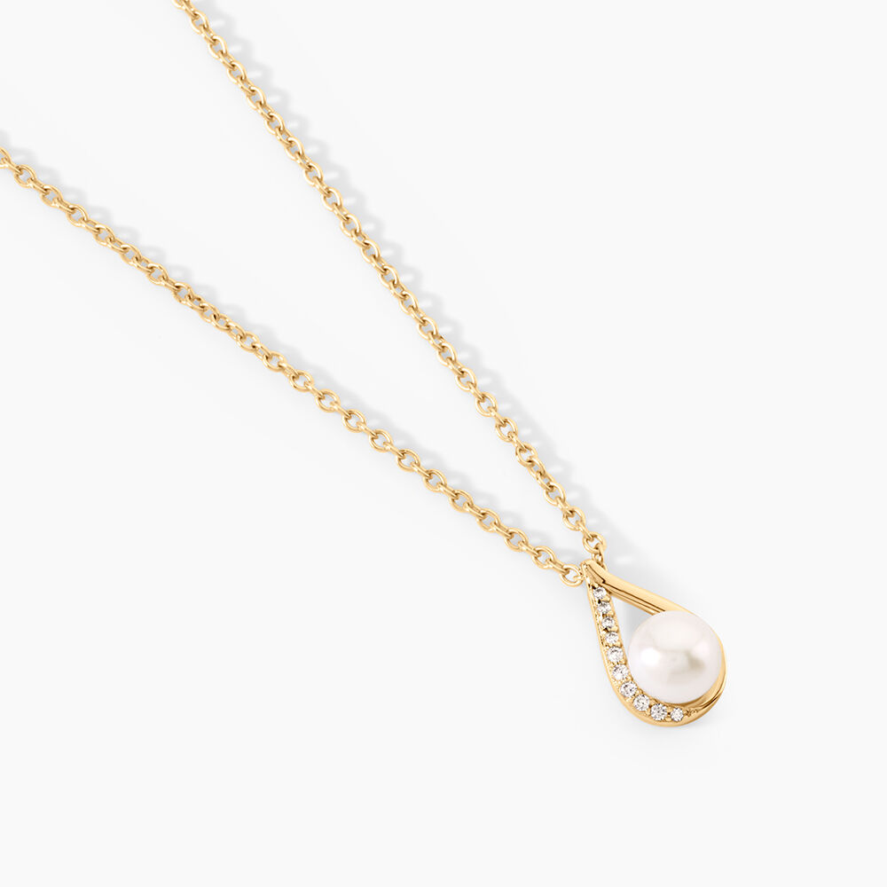 Collier Helin Argent Dor&eacute; A L'Or 750/1000 Perle De Culture Oxyde De Zirconium - Colliers avec pierres Femme | Marc Orian