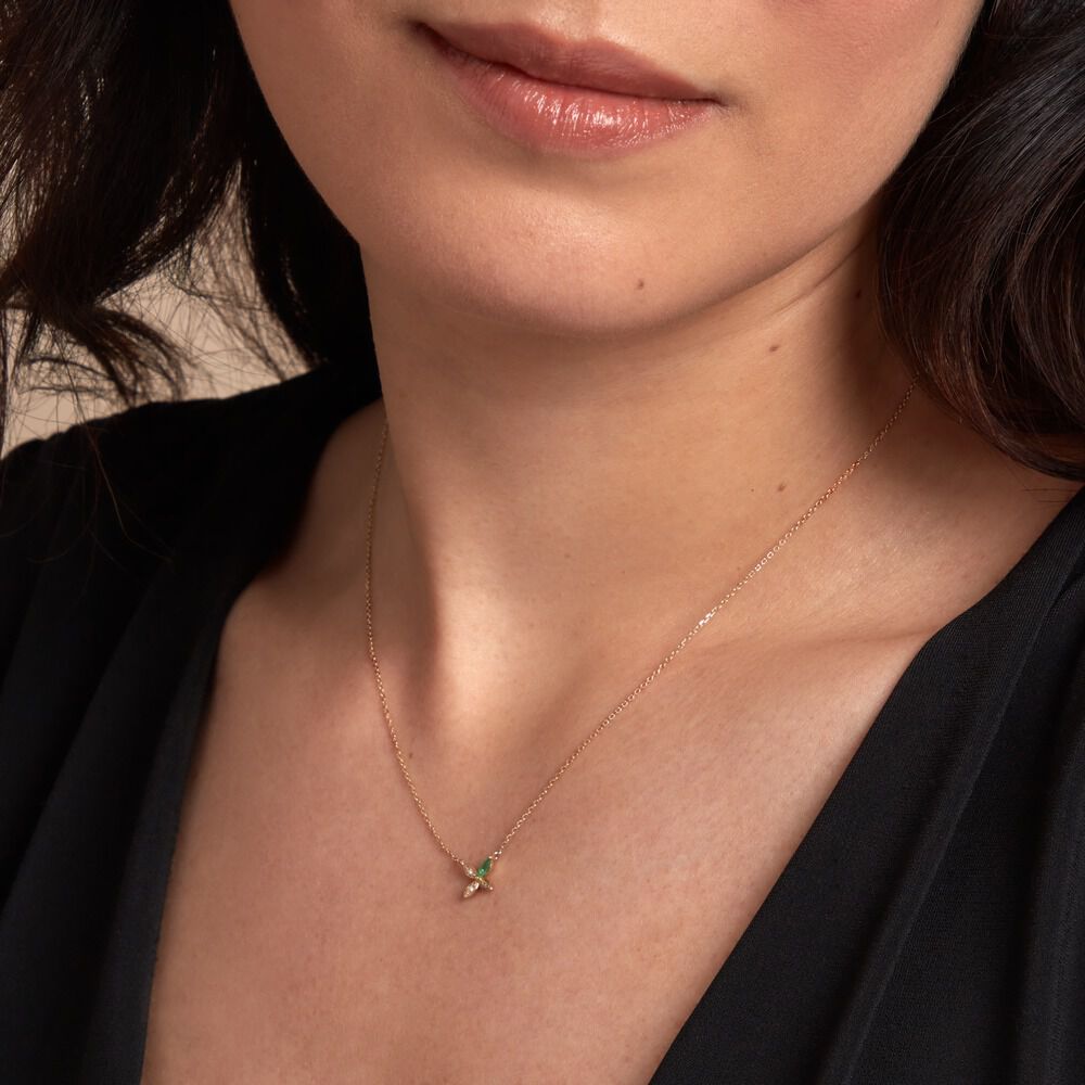 Collier Flower Power Or Jaune Emeraude Diamant - Colliers avec pierres Femme | Marc Orian