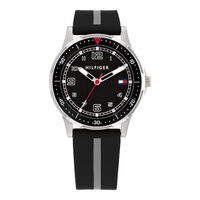 cadran argenté fond noir bracelet silicone noir