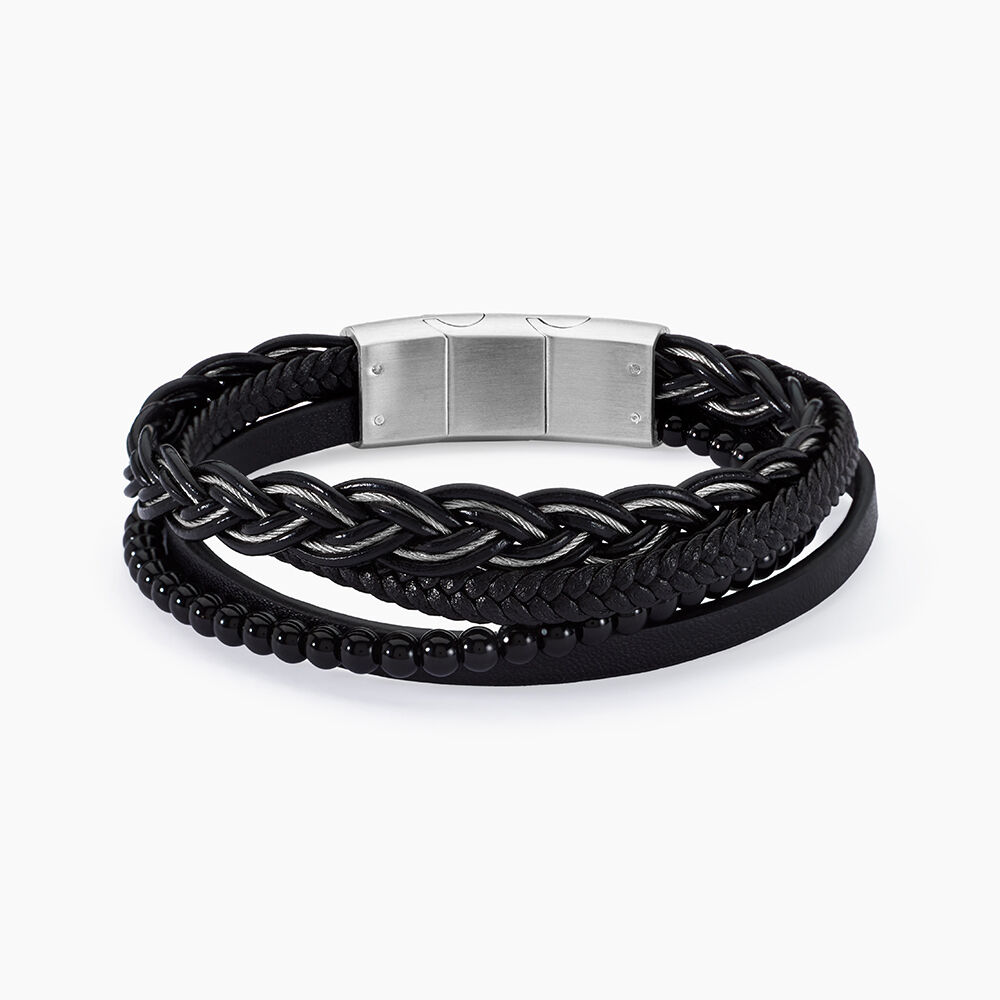 Bracelet Jourdan Tex Cuir Noir Onyx - Bijoux Homme | Marc Orian