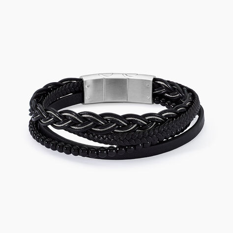 Bracelet Jourdan Tex Cuir Noir Onyx - Bijoux Homme | Marc Orian