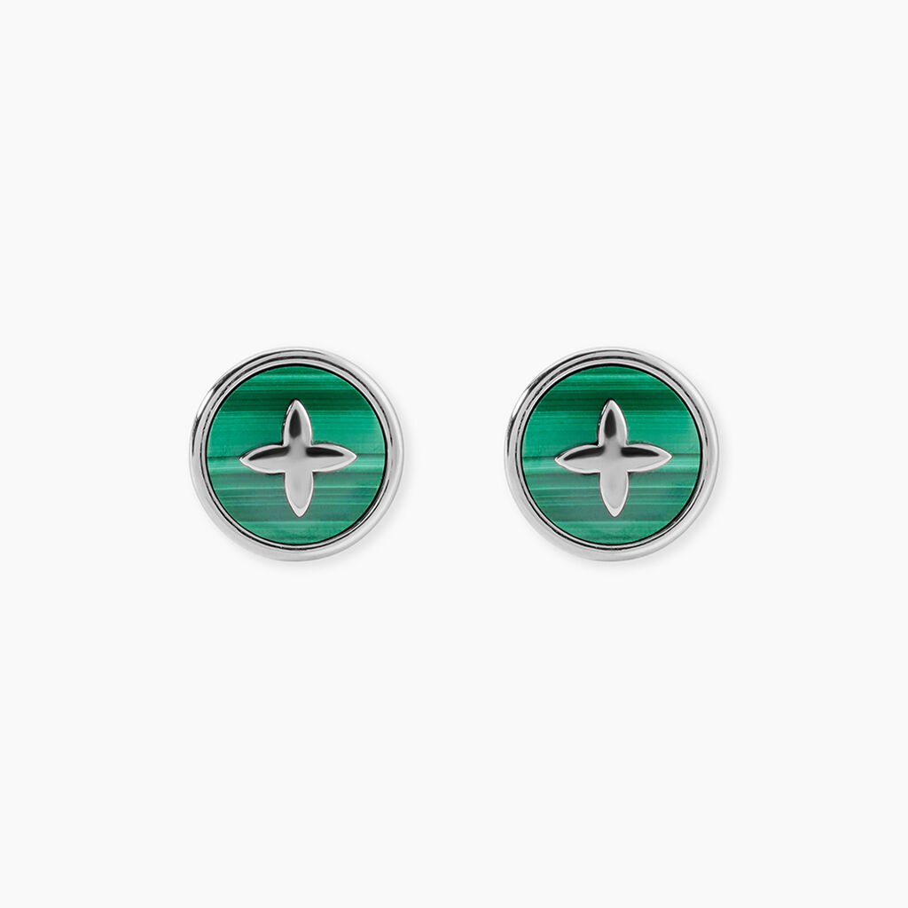 Boucles D'Oreilles Puces Talismania Argent Blanc Malachite - Puces Femme | Marc Orian