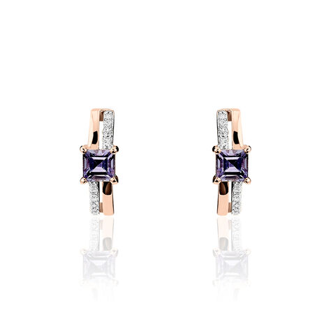 Boucles D'oreilles Puces Or Rose Amethyste Et Diamant - Clous d'oreilles Femme | Marc Orian