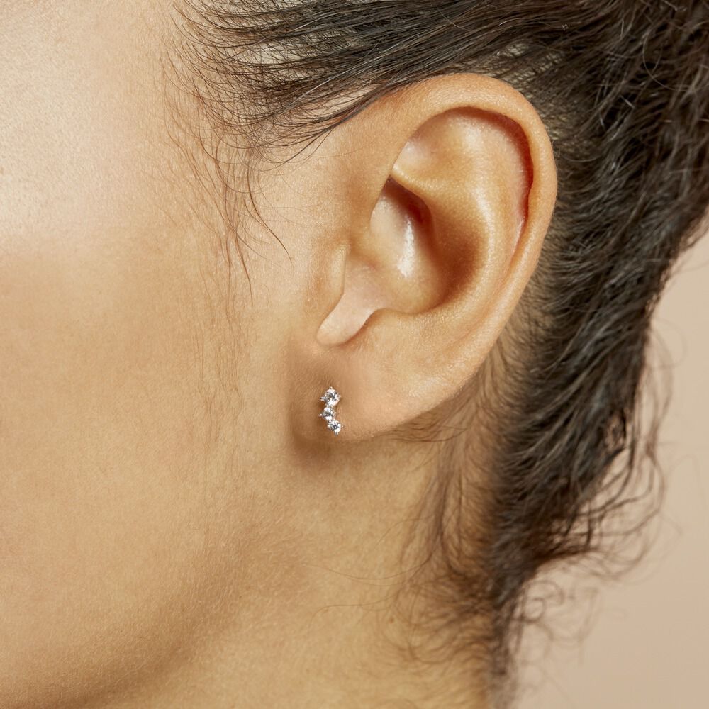 Boucles D'oreilles Puces Kyoto Or Blanc Oxyde De Zirconium - Puces Femme | Marc Orian