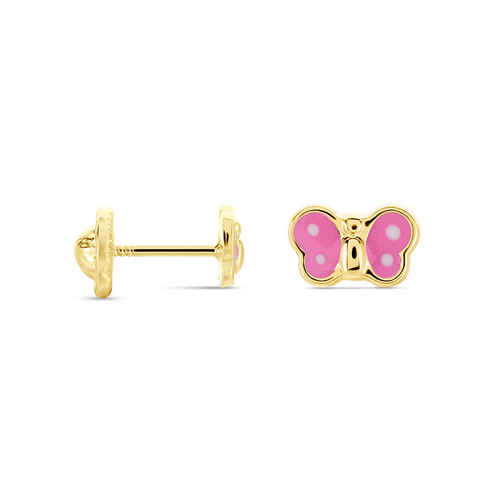 Boucles D'oreilles Puces Papillon Rose Or Jaune - Puces Enfant | Marc Orian